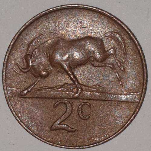 1966 AFR - 2 CENT COIN (TWO CENT COIN) - RSA - BRONZE - KM#66.2 - WILDEBEEST